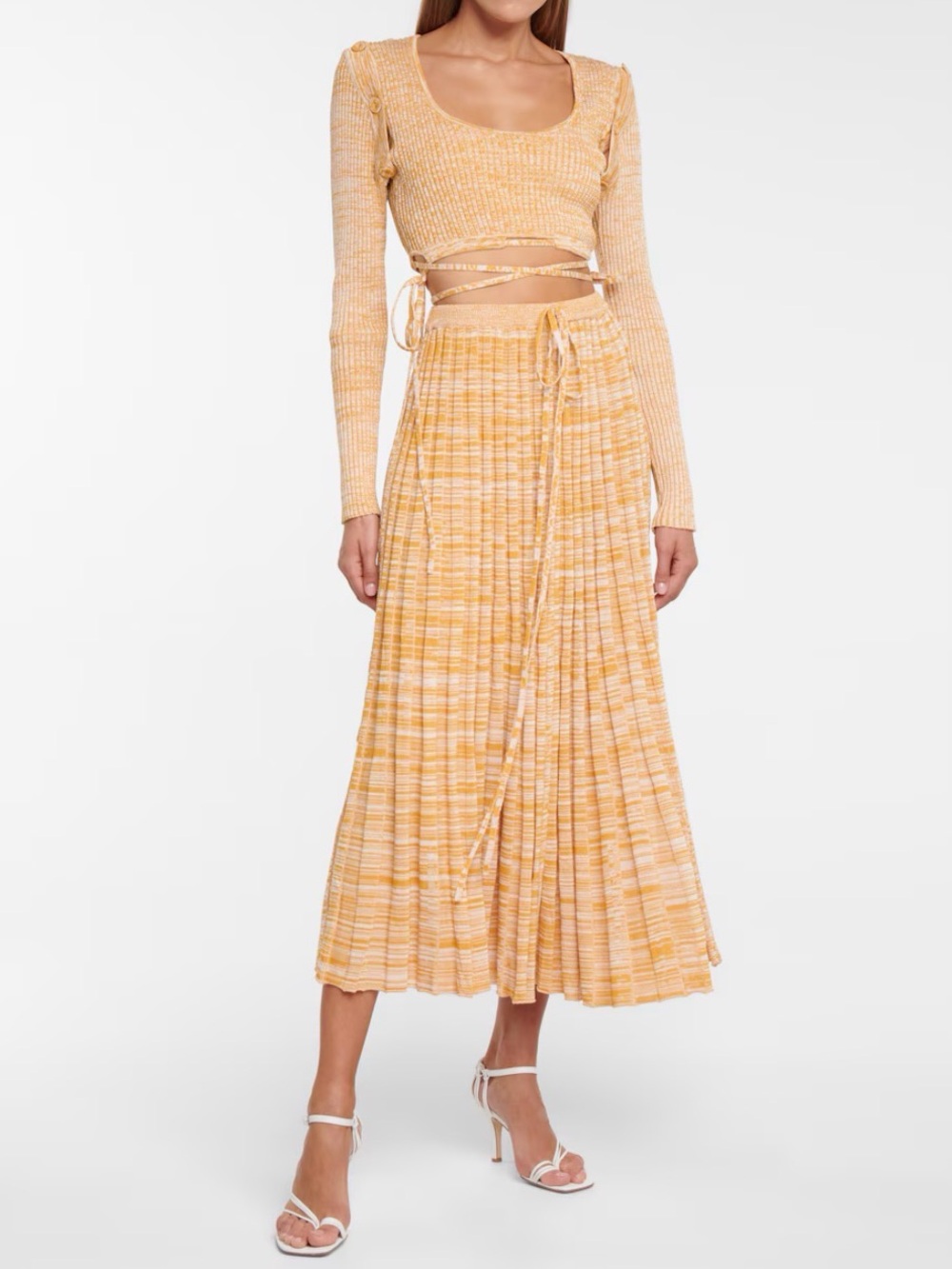 Christopher Esber orange yellow high slit accordion knit midi skirt S